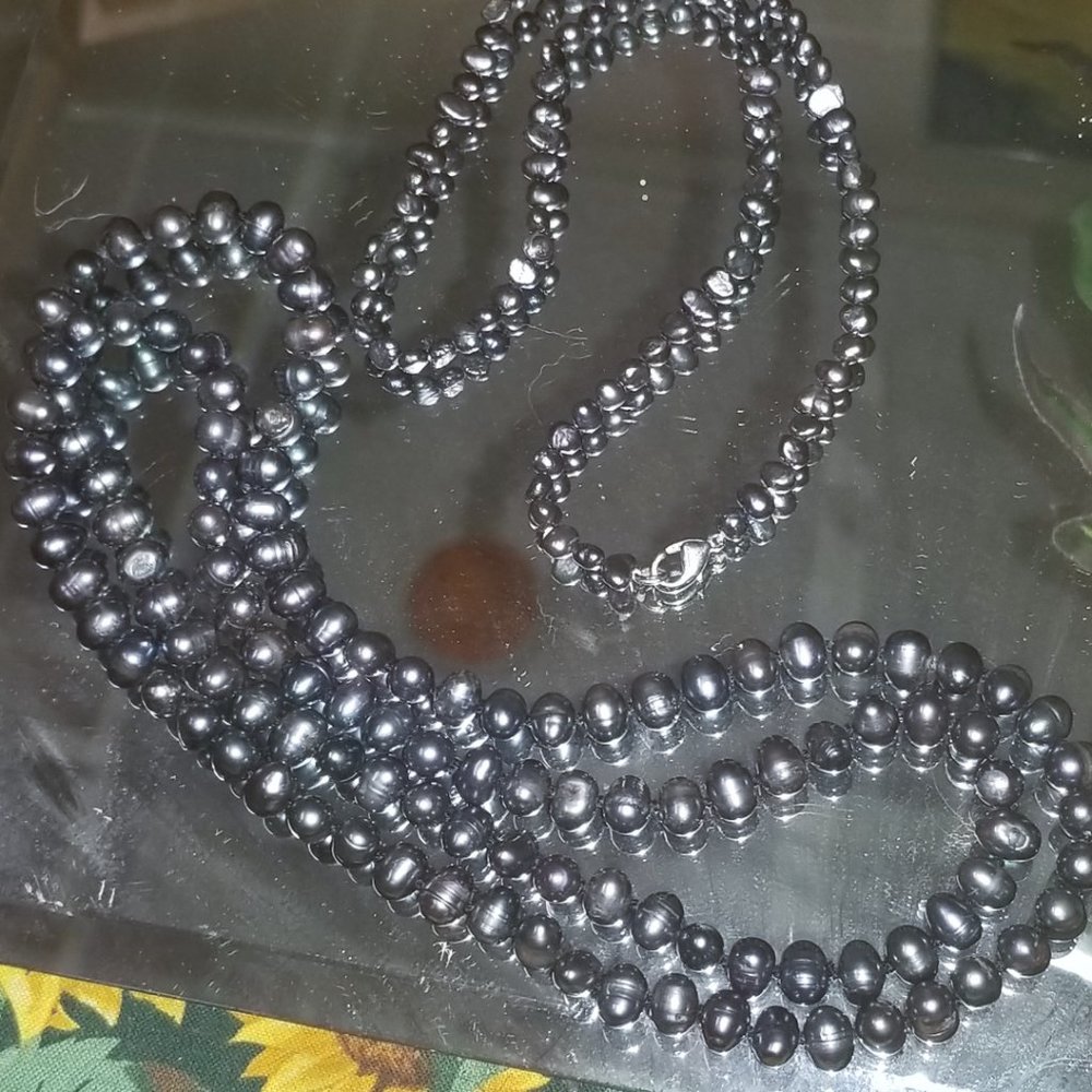 2 Sets of Peacock Tahitian Freshwater Pearl Necklaces Strands w Envelope Case - Picture 4 of 11